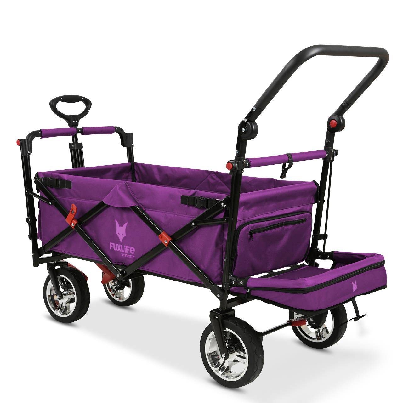 FUXLIFE by FUXTEC Chariot à bras FX-CT800 confort pliable - Pourpre | Chariot de transport avec toit solaire | Rallonge intérieure - Image 8