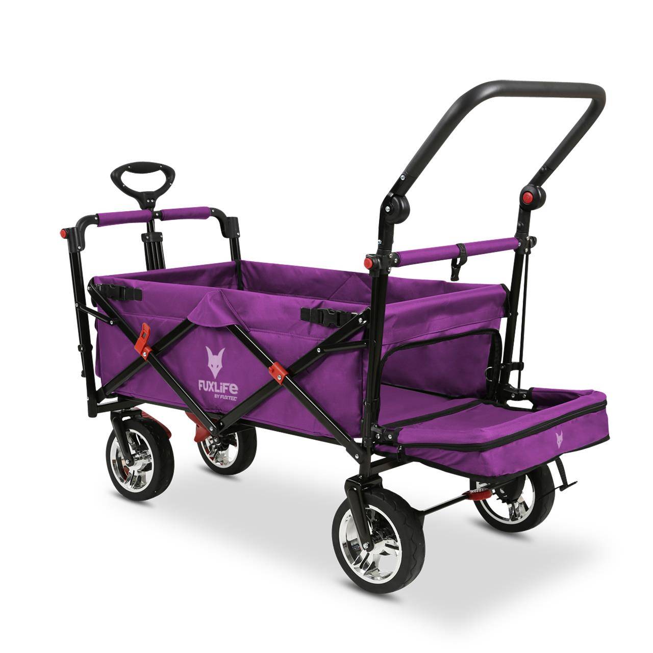 FUXLIFE by FUXTEC Chariot à bras FX-CT800 confort pliable - Pourpre | Chariot de transport avec toit solaire | Rallonge intérieure - Image 9
