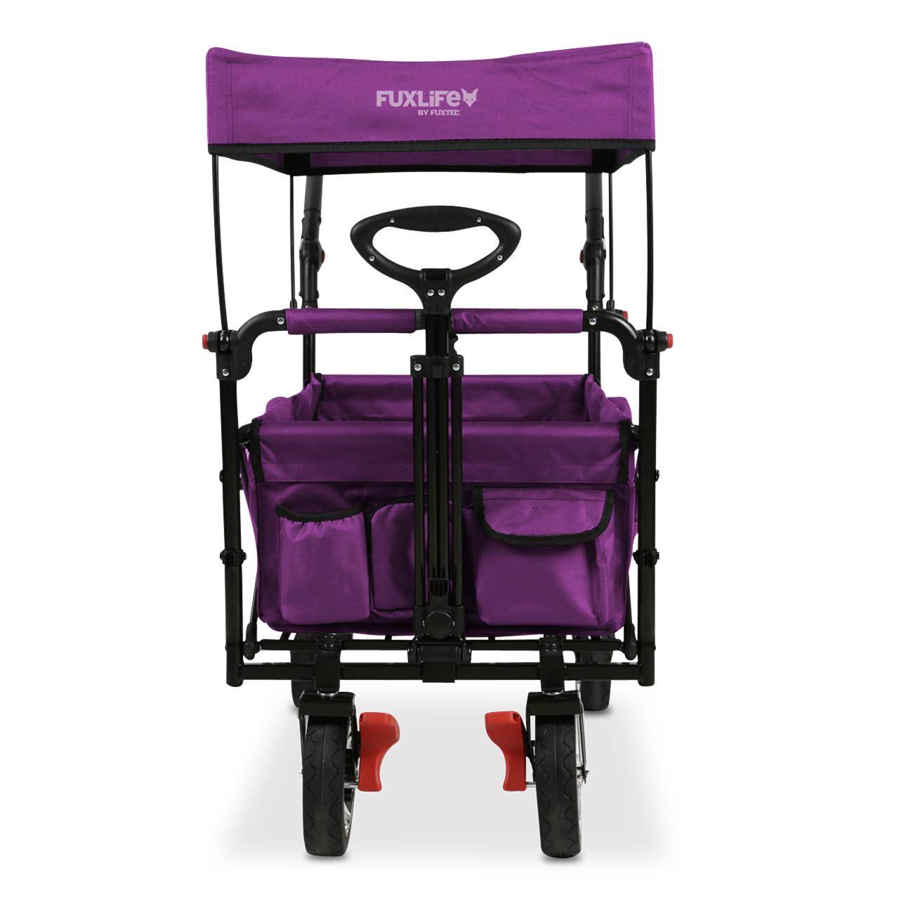 FUXLIFE by FUXTEC Chariot à bras FX-CT800 confort pliable - Pourpre | Chariot de transport avec toit solaire | Rallonge intérieure - Image 4
