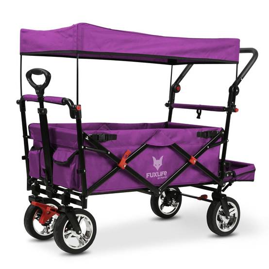 FUXLIFE by FUXTEC Chariot à bras FX-CT800 confort pliable - Pourpre | Chariot de transport avec toit solaire | Rallonge intérieure - Image 2