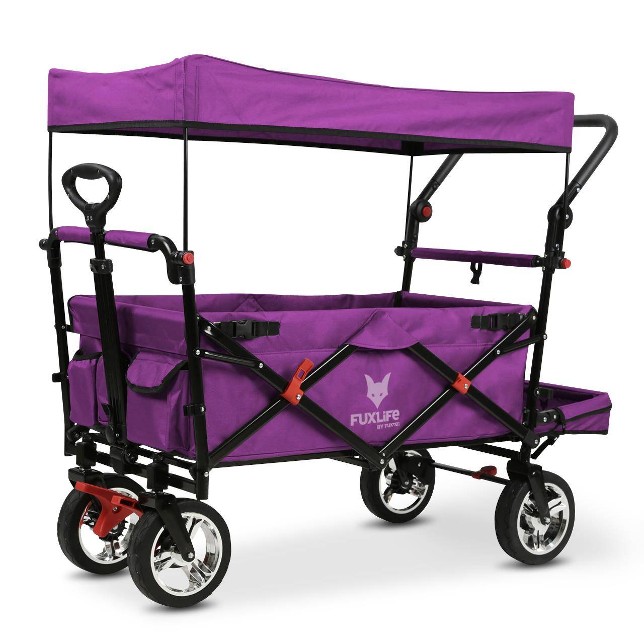 FUXLIFE by FUXTEC Chariot à bras FX-CT800 confort pliable - Pourpre | Chariot de transport avec toit solaire | Rallonge intérieure - Image 2