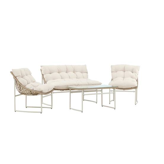 Salon de Jardin en Rotin 4 Places "Tina" 118cm Beige - Image 1