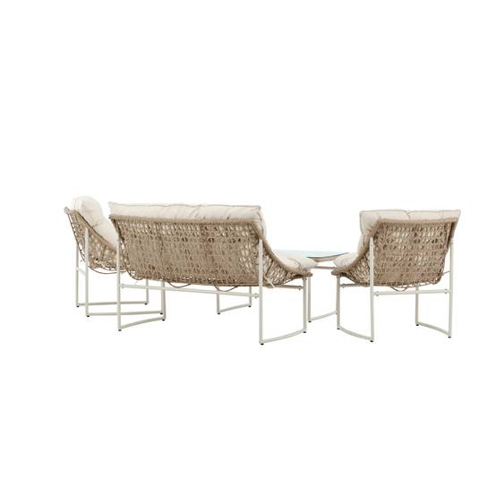 Salon de Jardin en Rotin 4 Places "Tina" 118cm Beige - Image 5