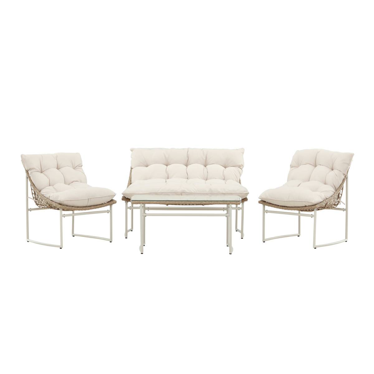 Salon de Jardin en Rotin 4 Places "Tina" 118cm Beige - Image 2