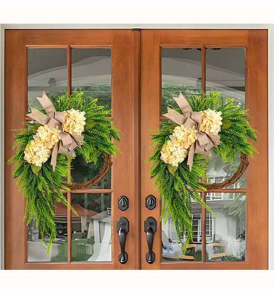 1 couronne d'hortensias blancs artificiels pour la porte d'entrée, décoration de Noël pour la porte d'entrée, le mur et la fenêtre. - Image 7