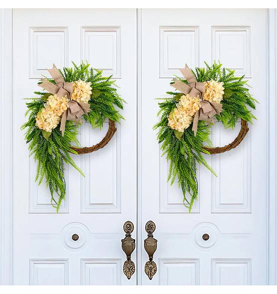 1 couronne d'hortensias blancs artificiels pour la porte d'entrée, décoration de Noël pour la porte d'entrée, le mur et la fenêtre. - Image 6