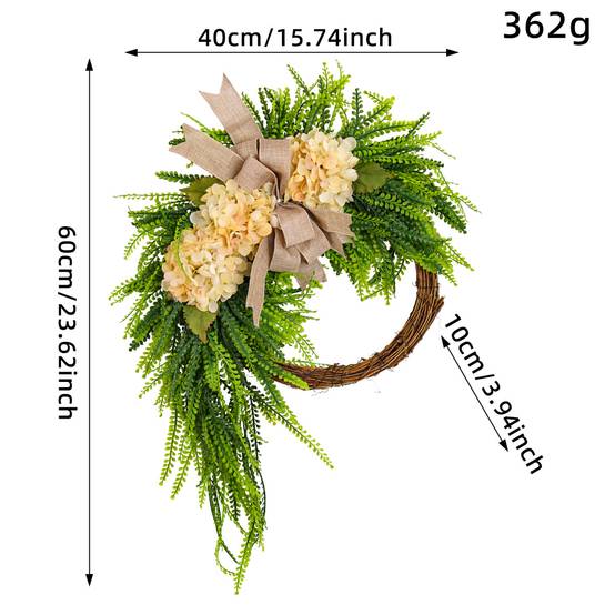 1 couronne d'hortensias blancs artificiels pour la porte d'entrée, décoration de Noël pour la porte d'entrée, le mur et la fenêtre. - Image 2