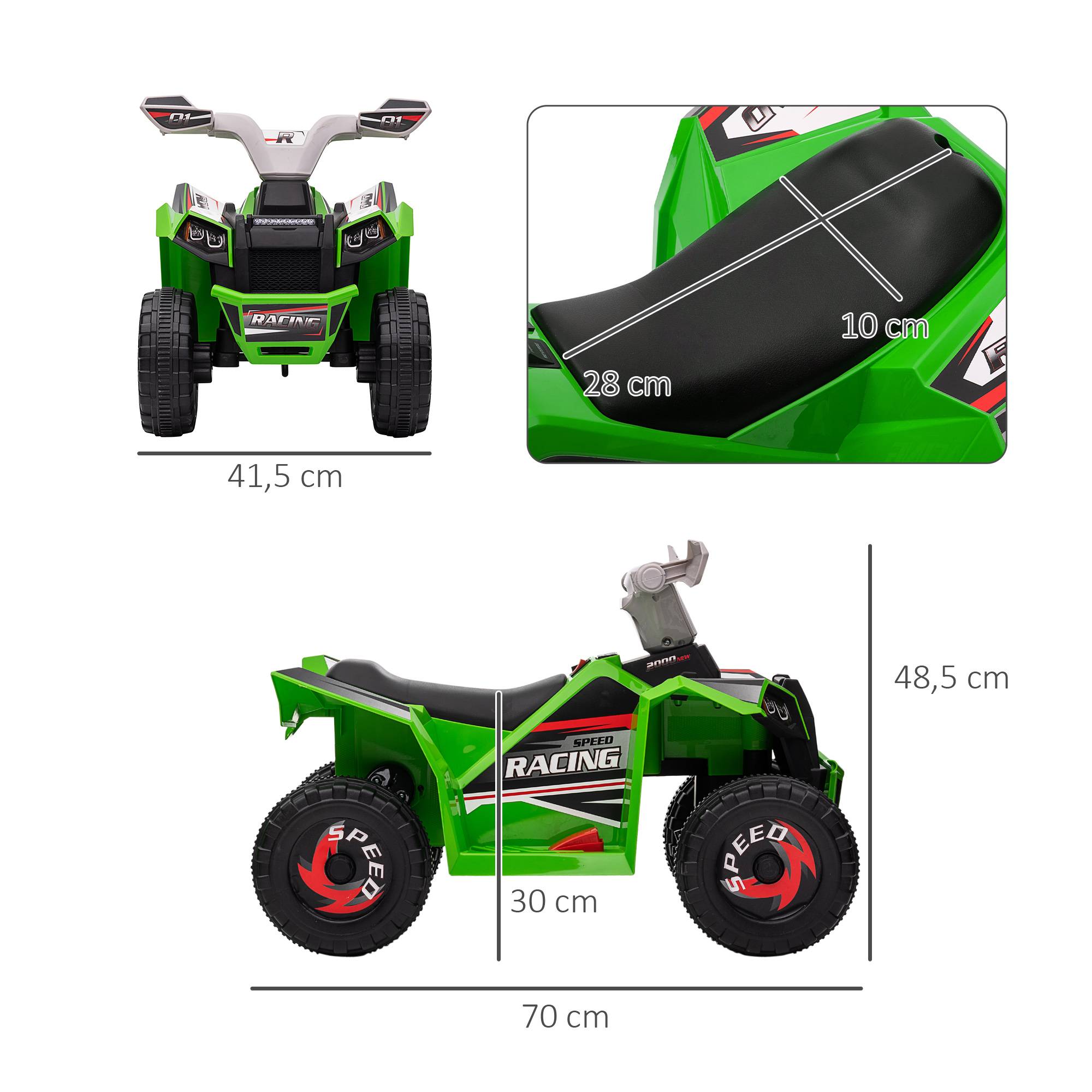 Quad électrique pour enfants véhicule à batterie 6V avec marche avant et arrière 70L x 41,5l x 48,5H cm Vert - Image 5