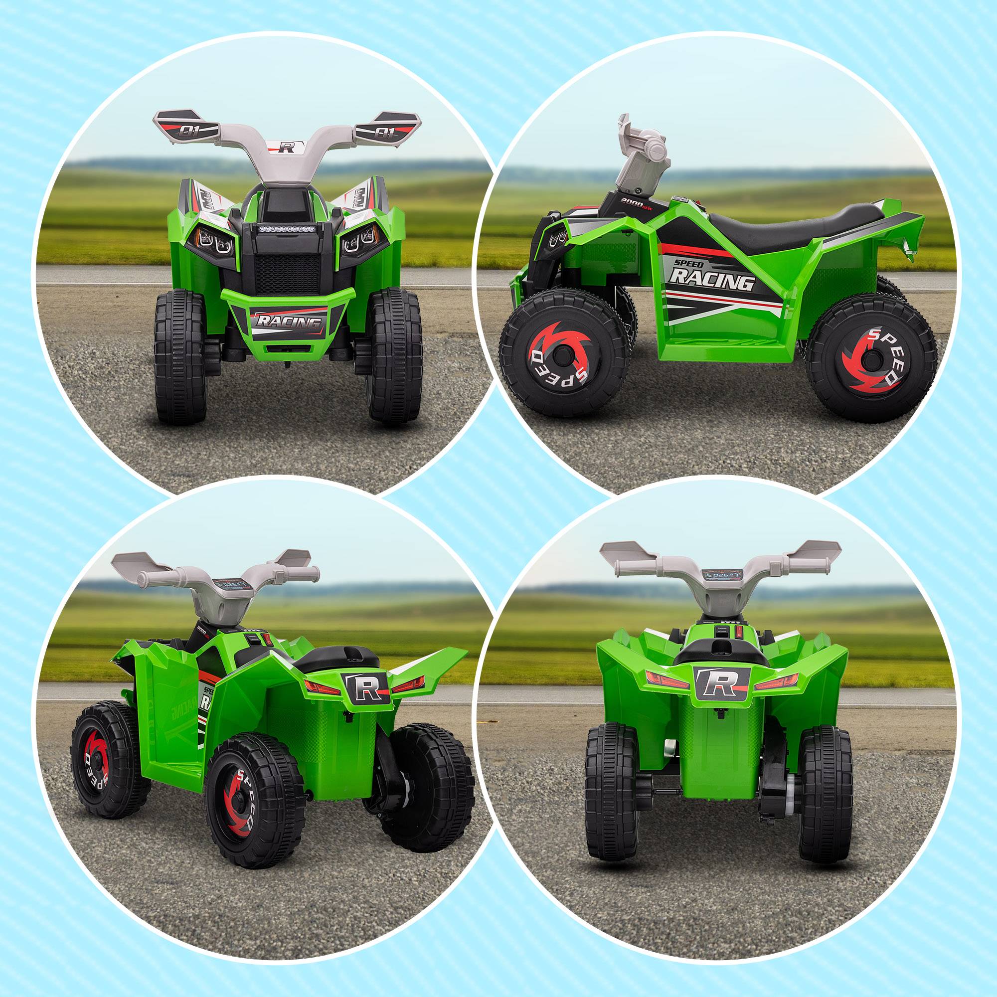 Quad électrique pour enfants véhicule à batterie 6V avec marche avant et arrière 70L x 41,5l x 48,5H cm Vert - Image 9