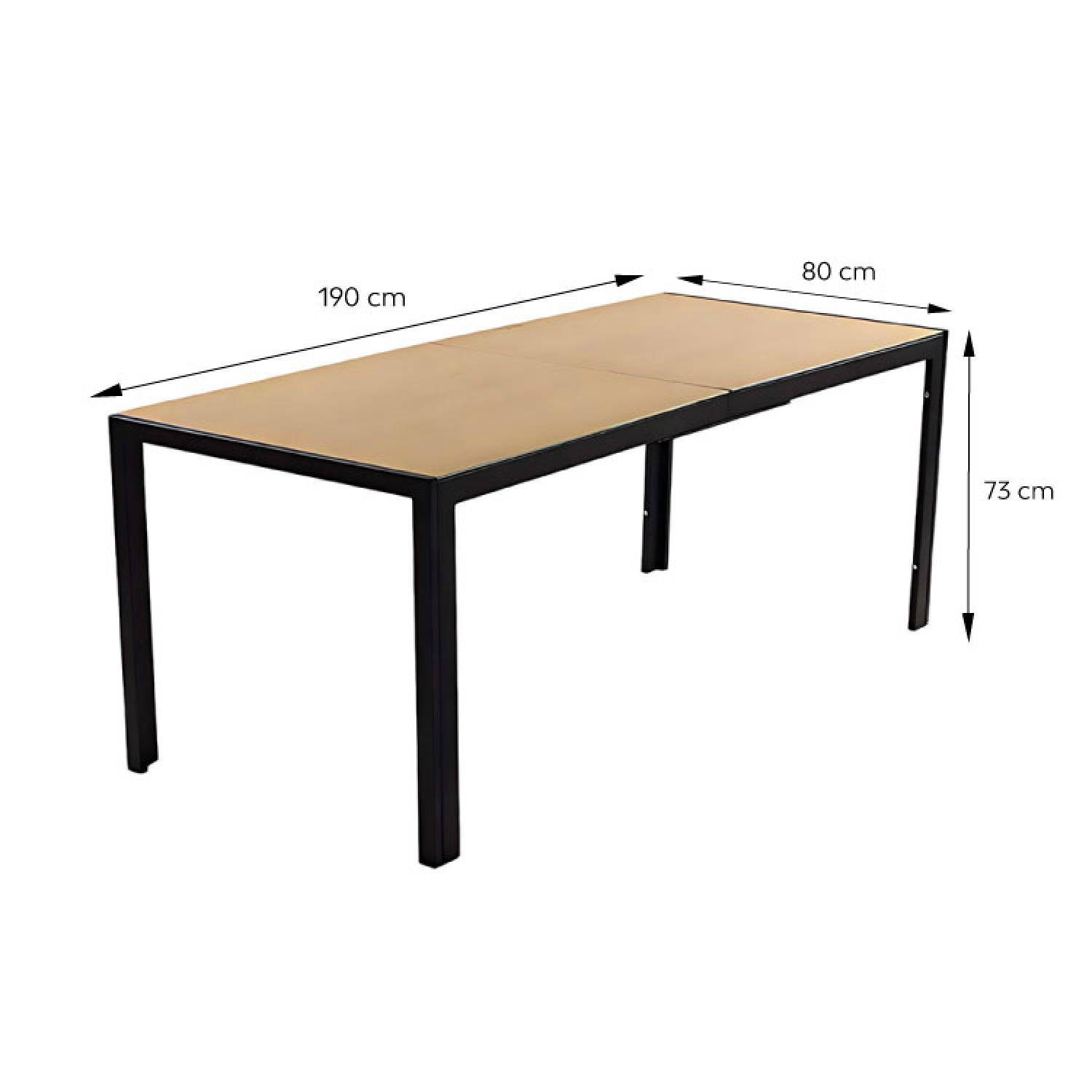 Table de jardin 190cm 8 personnes avec plateau en verre trempé effet bois BRISBANE - Image 3