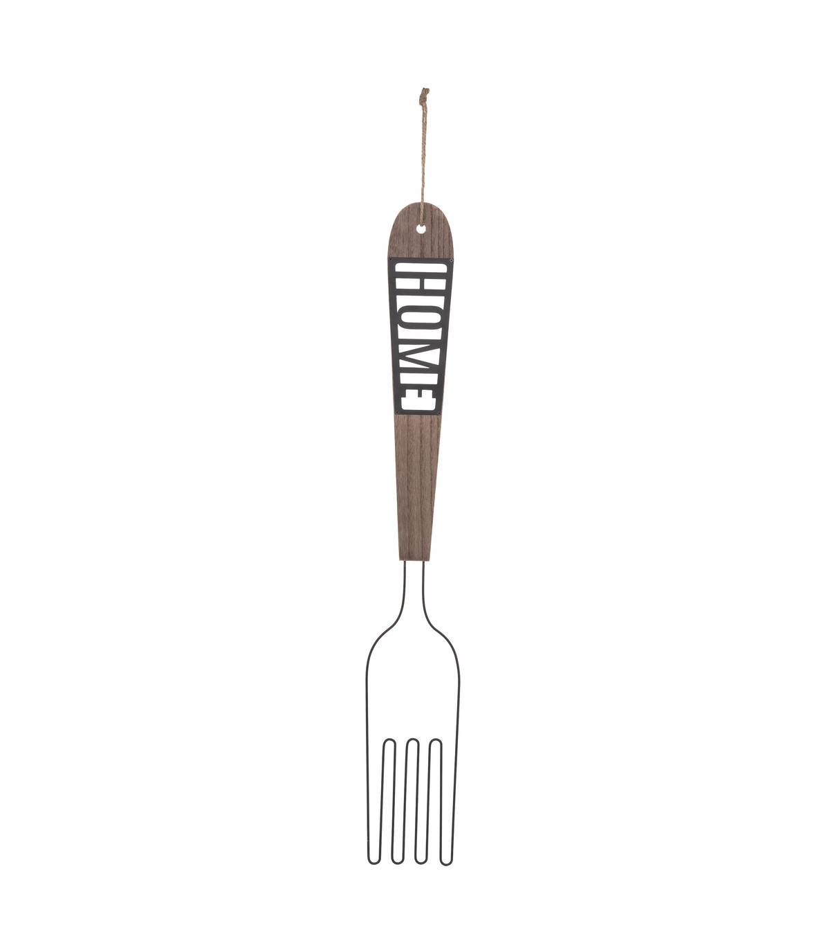 Déco Murale Fourchette en Métal et Bois H 77 cm