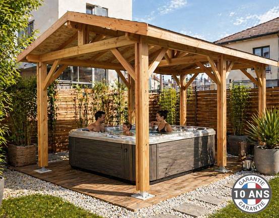 Carport bois 2 pentes en bois douglas 15 m² avec 6 pieds de poteau fixes, 6 poteaux. Abri voiture extérieur. garantie 10 ans - Image 6