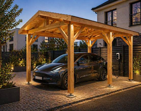 Carport bois 2 pentes en bois douglas 15 m² avec 6 pieds de poteau fixes, 6 poteaux. Abri voiture extérieur. garantie 10 ans - Image 7