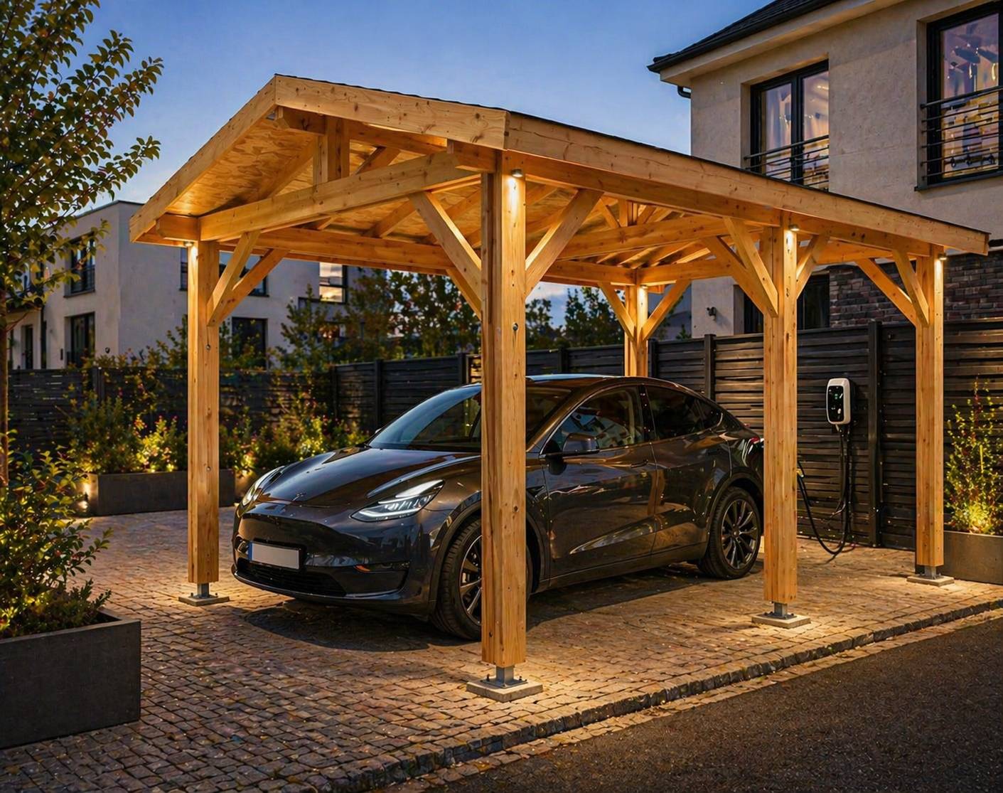 Carport bois 2 pentes en bois douglas 15 m² avec 6 pieds de poteau fixes, 6 poteaux. Abri voiture extérieur. garantie 10 ans - Image 7