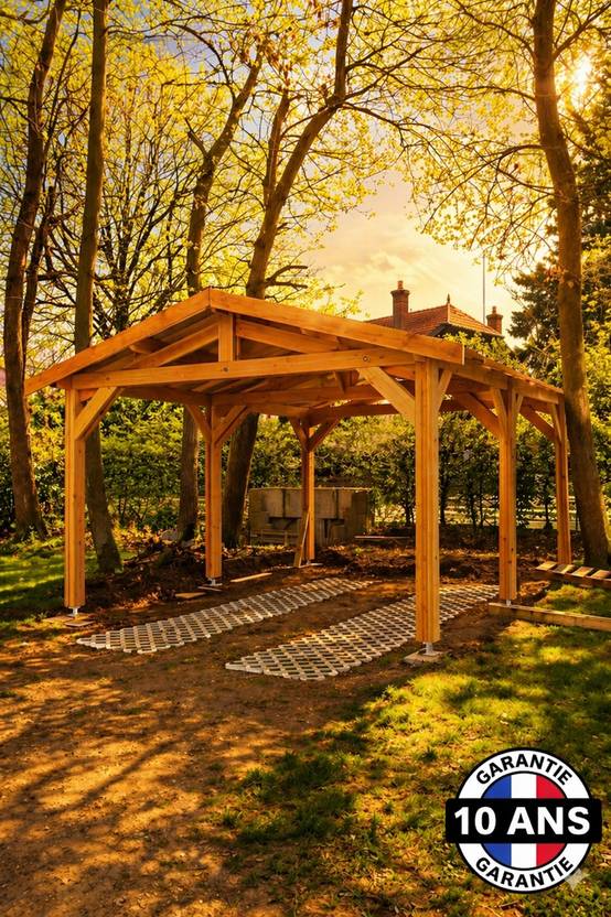 Carport bois 2 pentes en bois douglas 15 m² avec 6 pieds de poteau fixes, 6 poteaux. Abri voiture extérieur. garantie 10 ans - Image 9