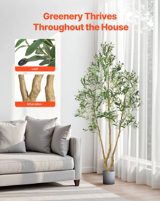 VEVOR Arbre Artificiel Plante Artificielle Faux Olivier 2,1 m Déco d'Intérieur - Image 3