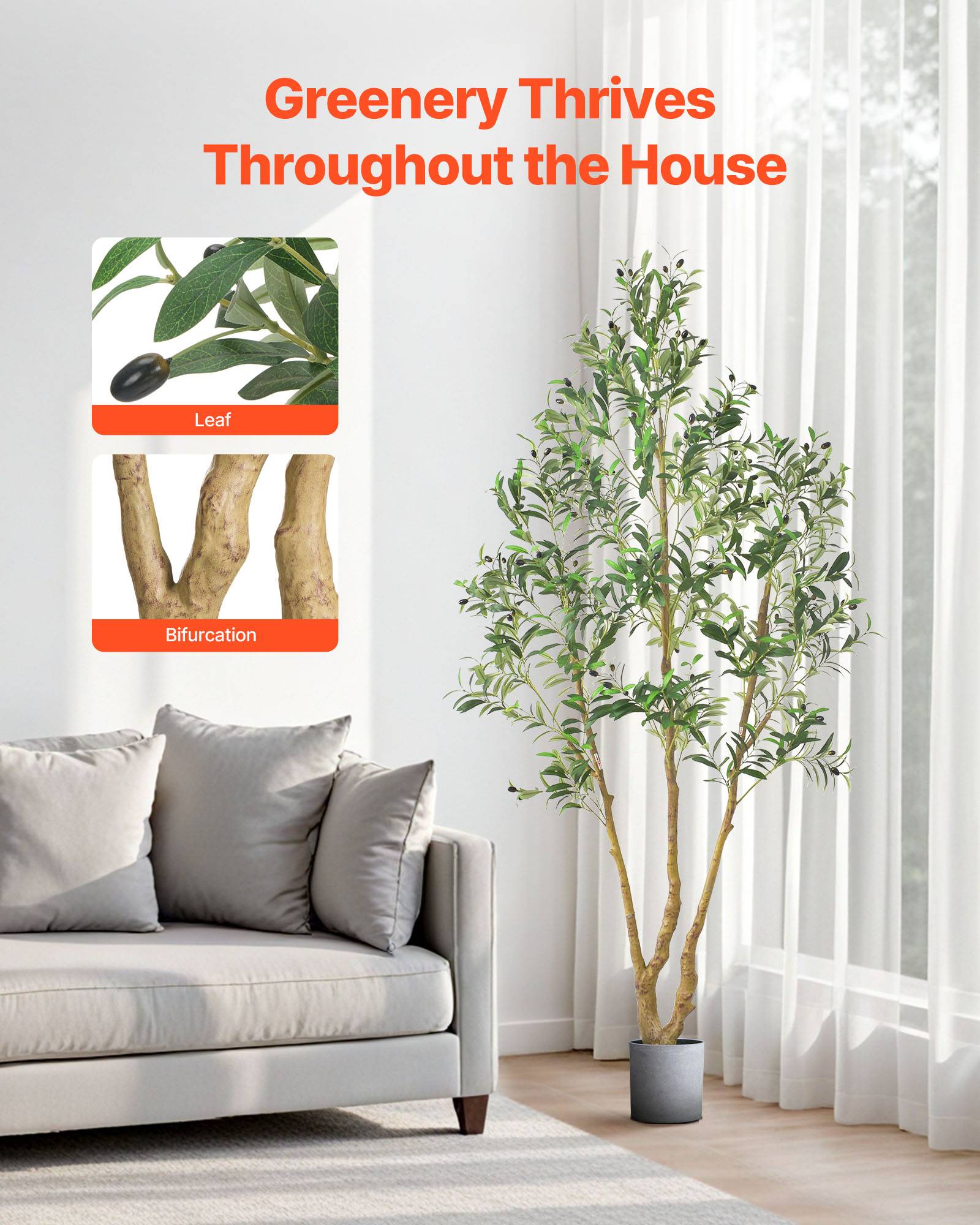 VEVOR Arbre Artificiel Plante Artificielle Faux Olivier 2,1 m Déco d'Intérieur - Image 3
