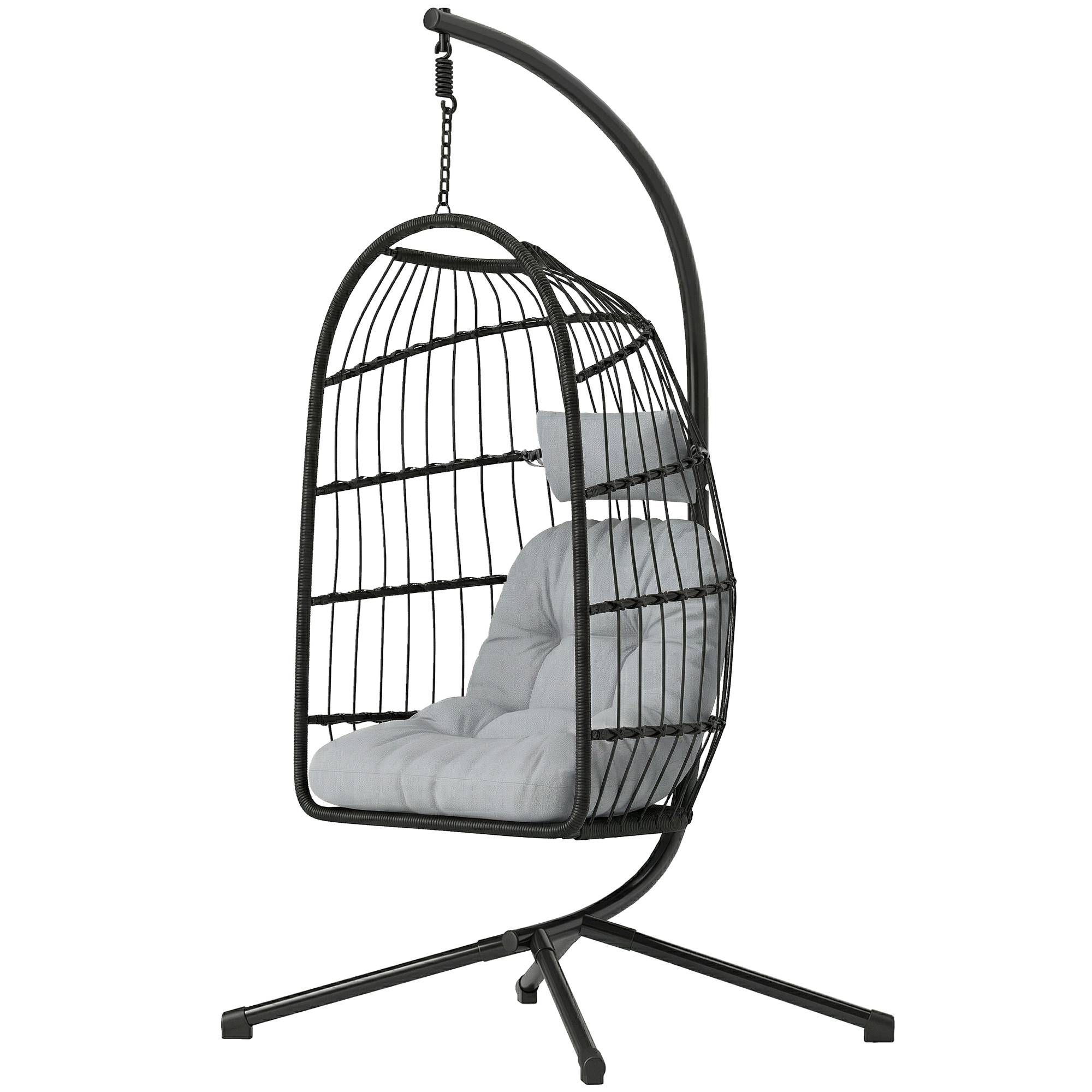 Fauteuil Suspendu Œuf Résine Tressée Métal Jardin Balcon Balancelle 105x101x196cm Gris Clair - ComfortXL Outdoor Living - Image 2