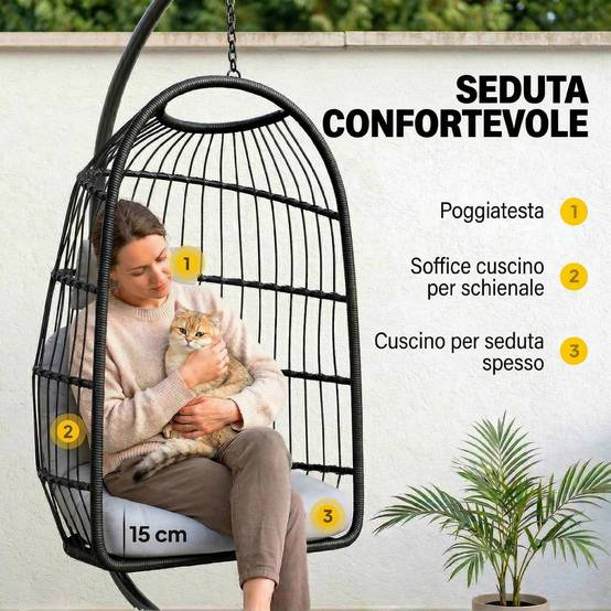 Fauteuil Suspendu Œuf Résine Tressée Métal Jardin Balcon Balancelle 105x101x196cm Gris Clair - ComfortXL Outdoor Living - Image 8