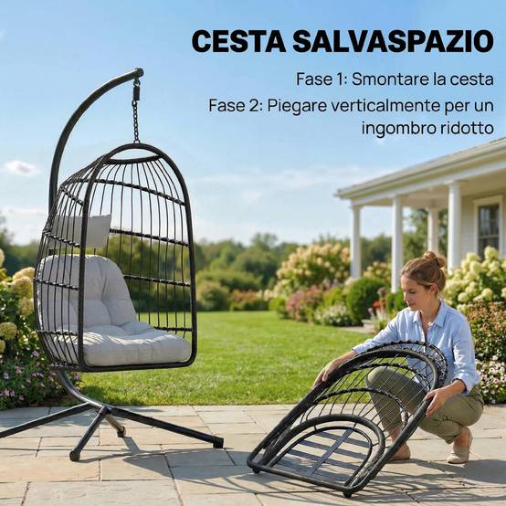 Fauteuil Suspendu Œuf Résine Tressée Métal Jardin Balcon Balancelle 105x101x196cm Gris Clair - ComfortXL Outdoor Living - Image 7