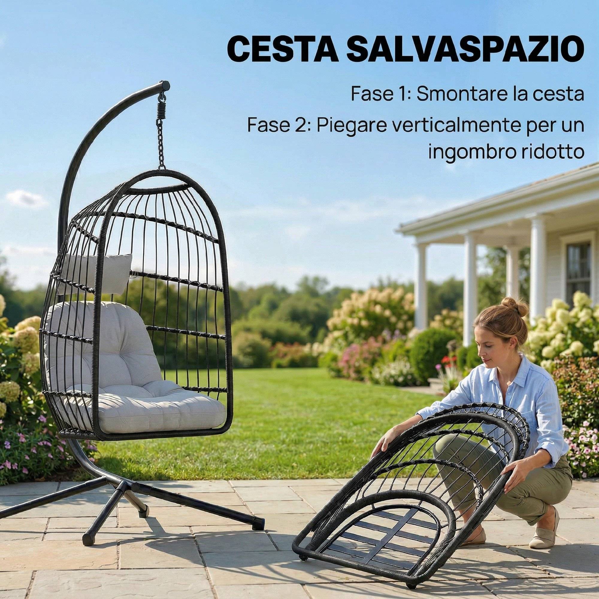 Fauteuil Suspendu Œuf Résine Tressée Métal Jardin Balcon Balancelle 105x101x196cm Gris Clair - ComfortXL Outdoor Living - Image 7