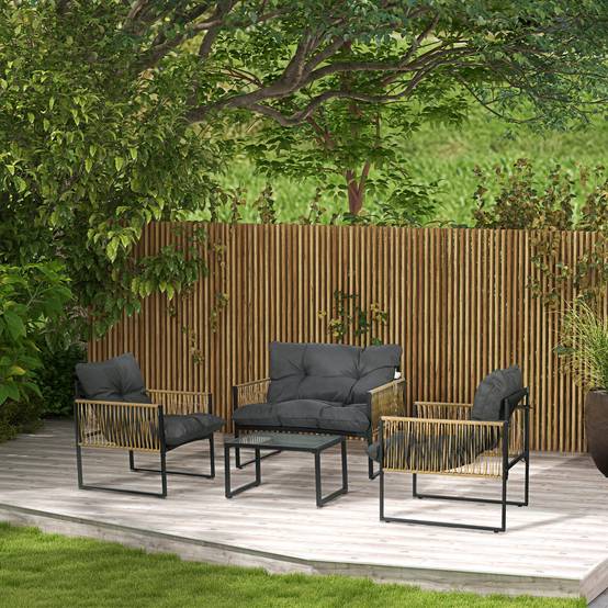 Salon de jardin 4 places résine tressée balcon canapé fauteuils gris - ComfortXL Outdoor Living - Image 3