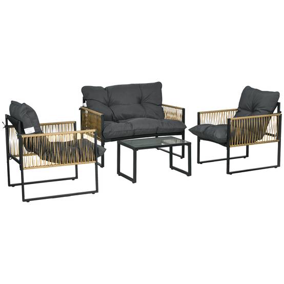 Salon de jardin 4 places résine tressée balcon canapé fauteuils gris - ComfortXL Outdoor Living - Image 1