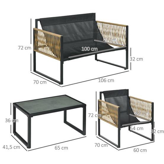 Salon de jardin 4 places résine tressée balcon canapé fauteuils gris - ComfortXL Outdoor Living - Image 5