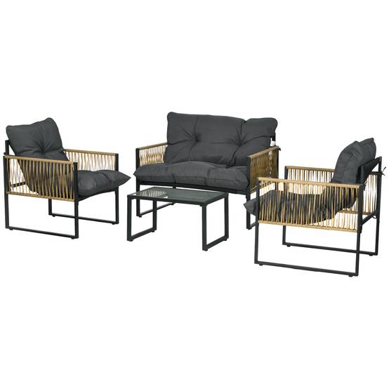 Salon de jardin 4 places résine tressée balcon canapé fauteuils gris - ComfortXL Outdoor Living - Image 2