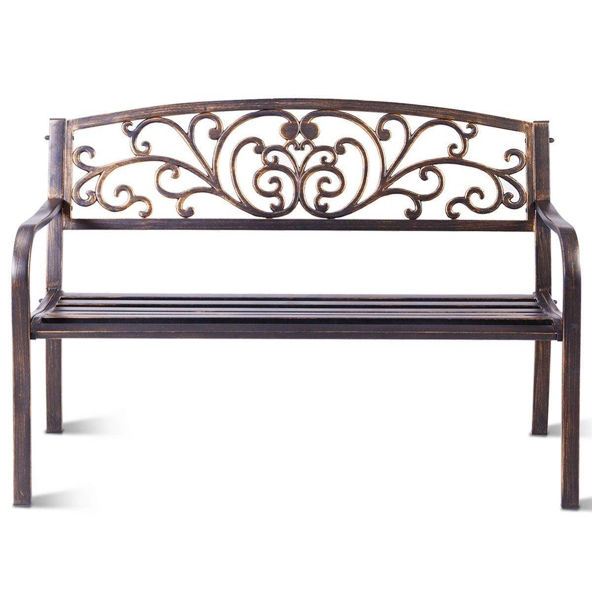 Helloshop26 - Banc de jardin en acier banquette en fer forgé bronzé 127 x 60 x 85 cm dossier à motif papillon marron - Imagen 4