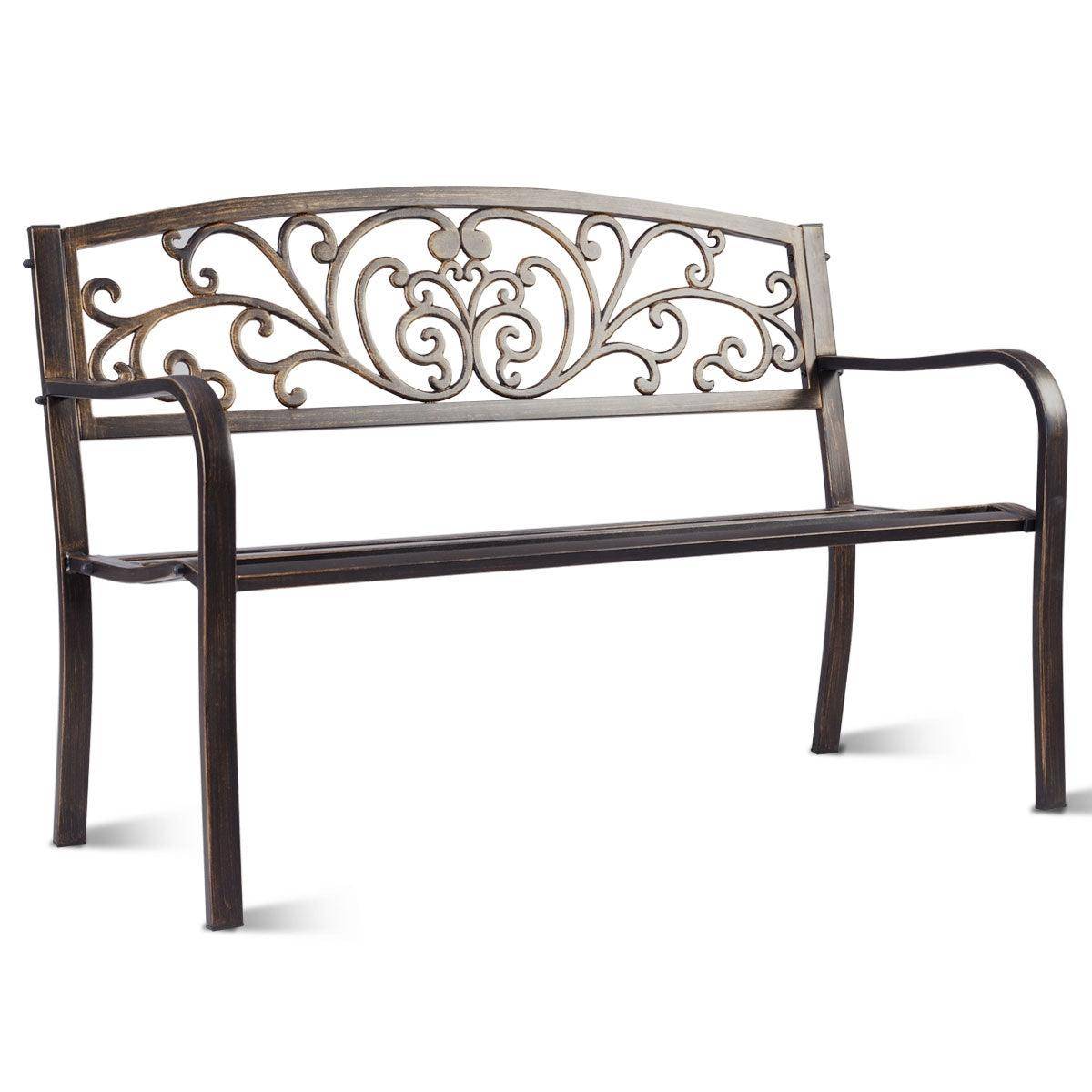 Helloshop26 - Banc de jardin en acier banquette en fer forgé bronzé 127 x 60 x 85 cm dossier à motif papillon marron - Imagen 1