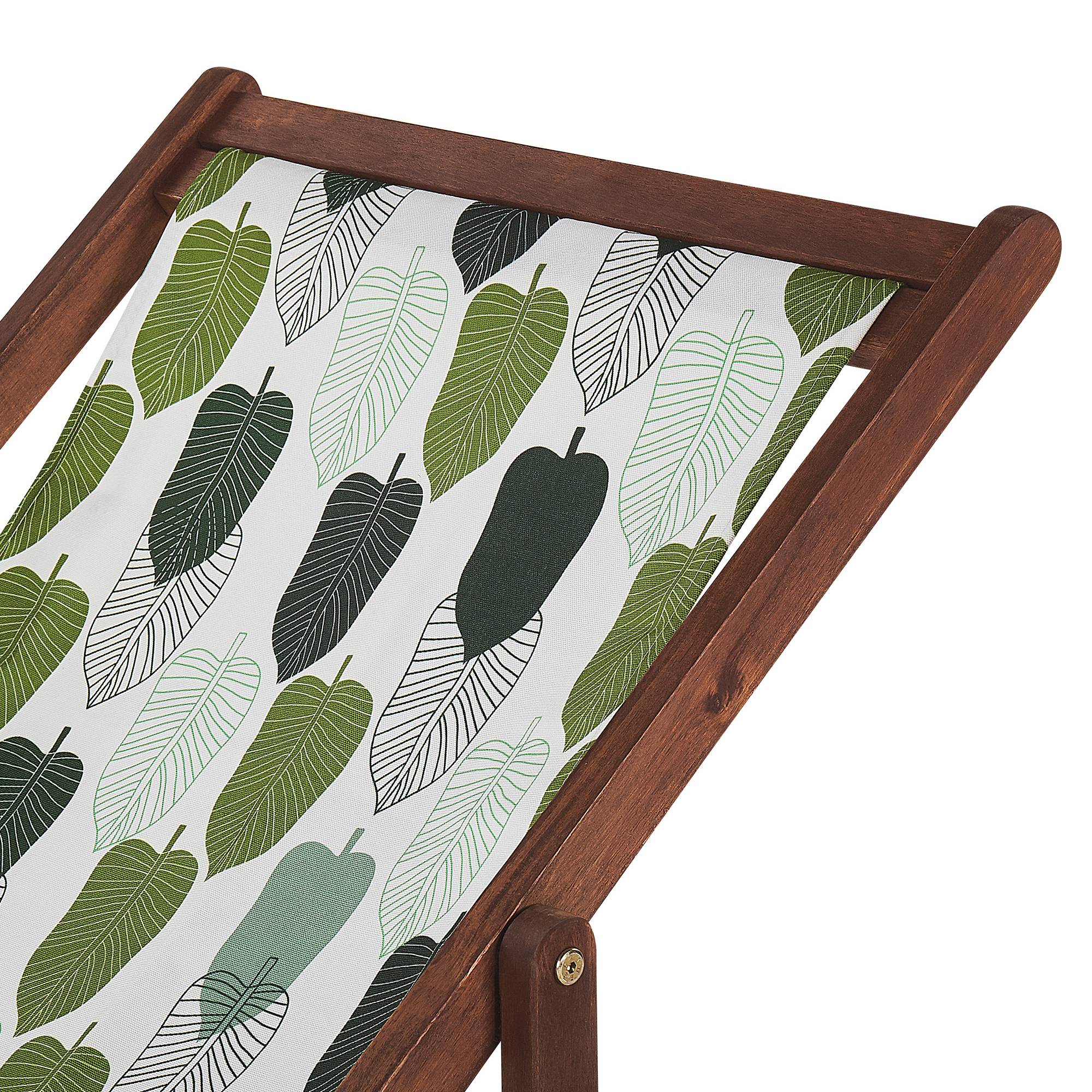 Beliani - 2 Transats Chiliennes Pliantes et Réglables en Bois d'Acacia Foncé et Textile Motif Feuillage avec Toiles de Remplacement - Imagen 5