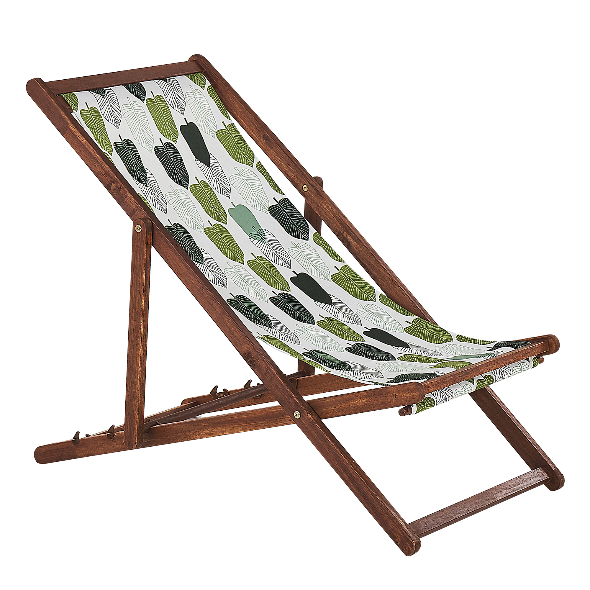 Beliani - 2 Transats Chiliennes Pliantes et Réglables en Bois d'Acacia Foncé et Textile Motif Feuillage avec Toiles de Remplacement - Imagen 4