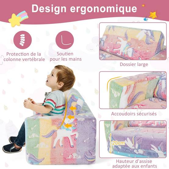 2 en 1 Canapé Enfants Lumineux (Brillant dans Le Noir) avec Motif de Licorne, pour 3-12 Ans - Image 8