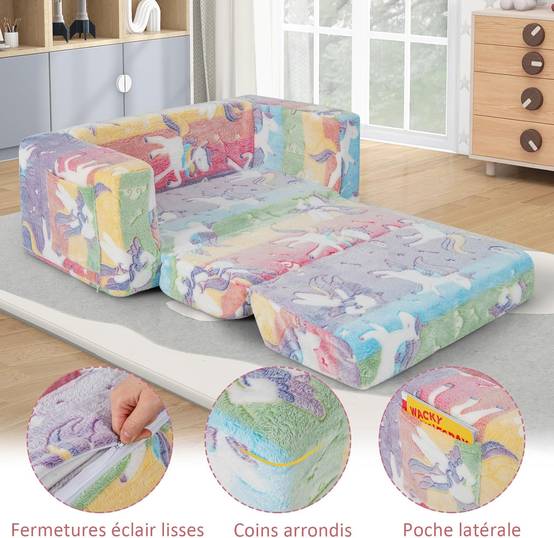2 en 1 Canapé Enfants Lumineux (Brillant dans Le Noir) avec Motif de Licorne, pour 3-12 Ans - Image 9