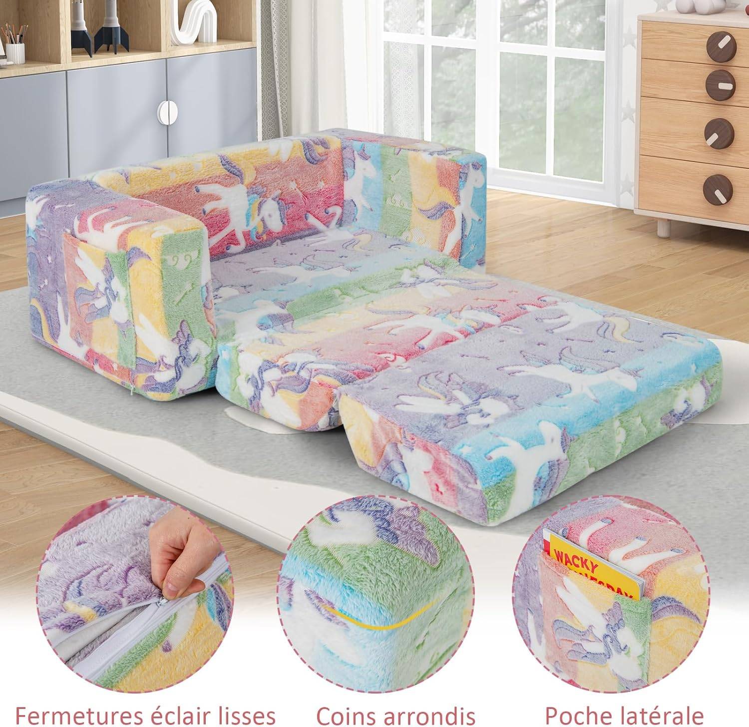 2 en 1 Canapé Enfants Lumineux (Brillant dans Le Noir) avec Motif de Licorne, pour 3-12 Ans - Image 9