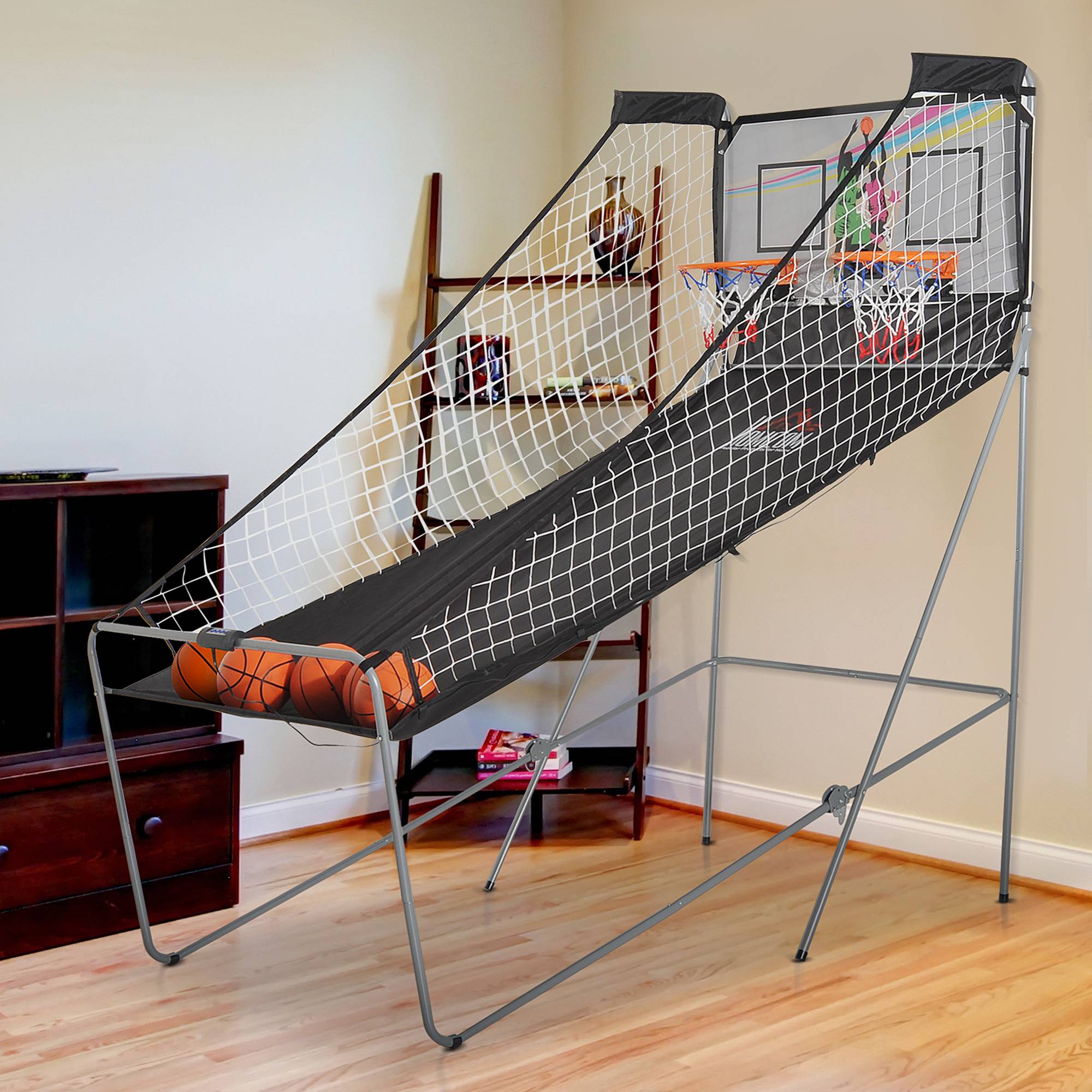 Jeu de Basketball Arcade Pliable à 2 Paniers avec Scoreur Électronique, 8 Modes de Jeu, 4 Ballons, 205 cm - Image 3