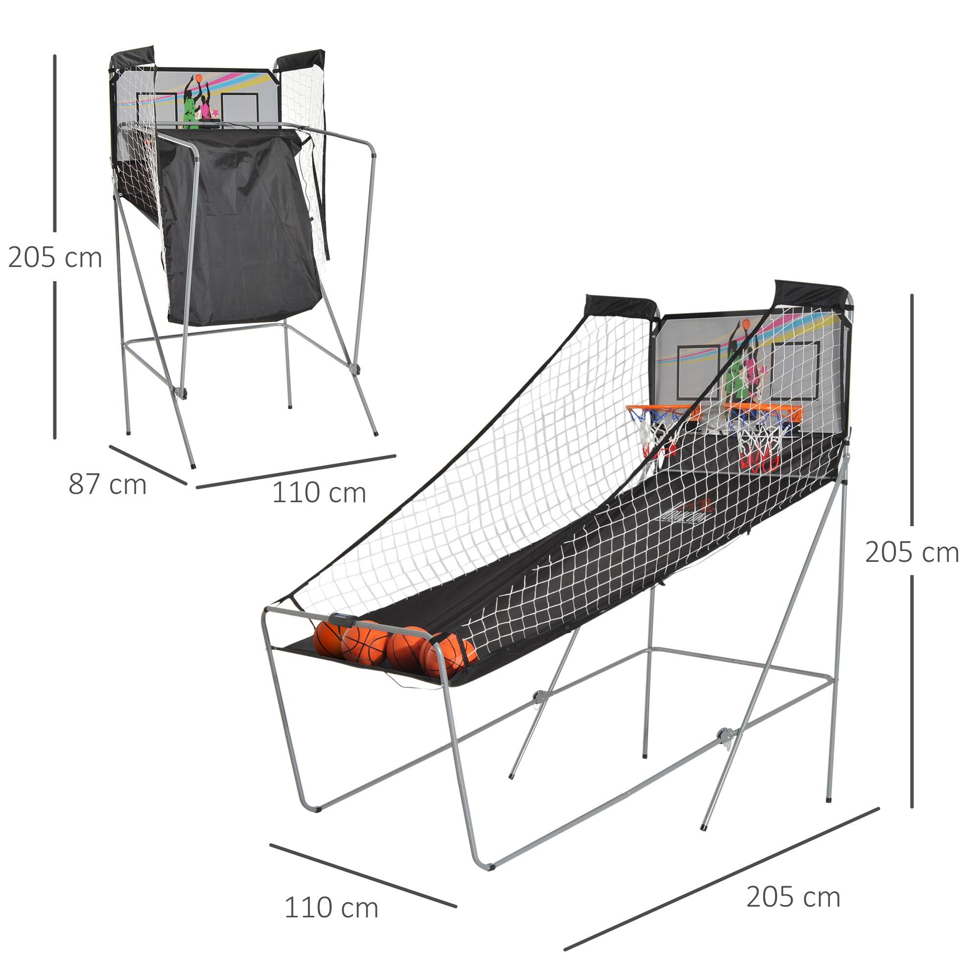 Jeu de Basketball Arcade Pliable à 2 Paniers avec Scoreur Électronique, 8 Modes de Jeu, 4 Ballons, 205 cm - Image 5