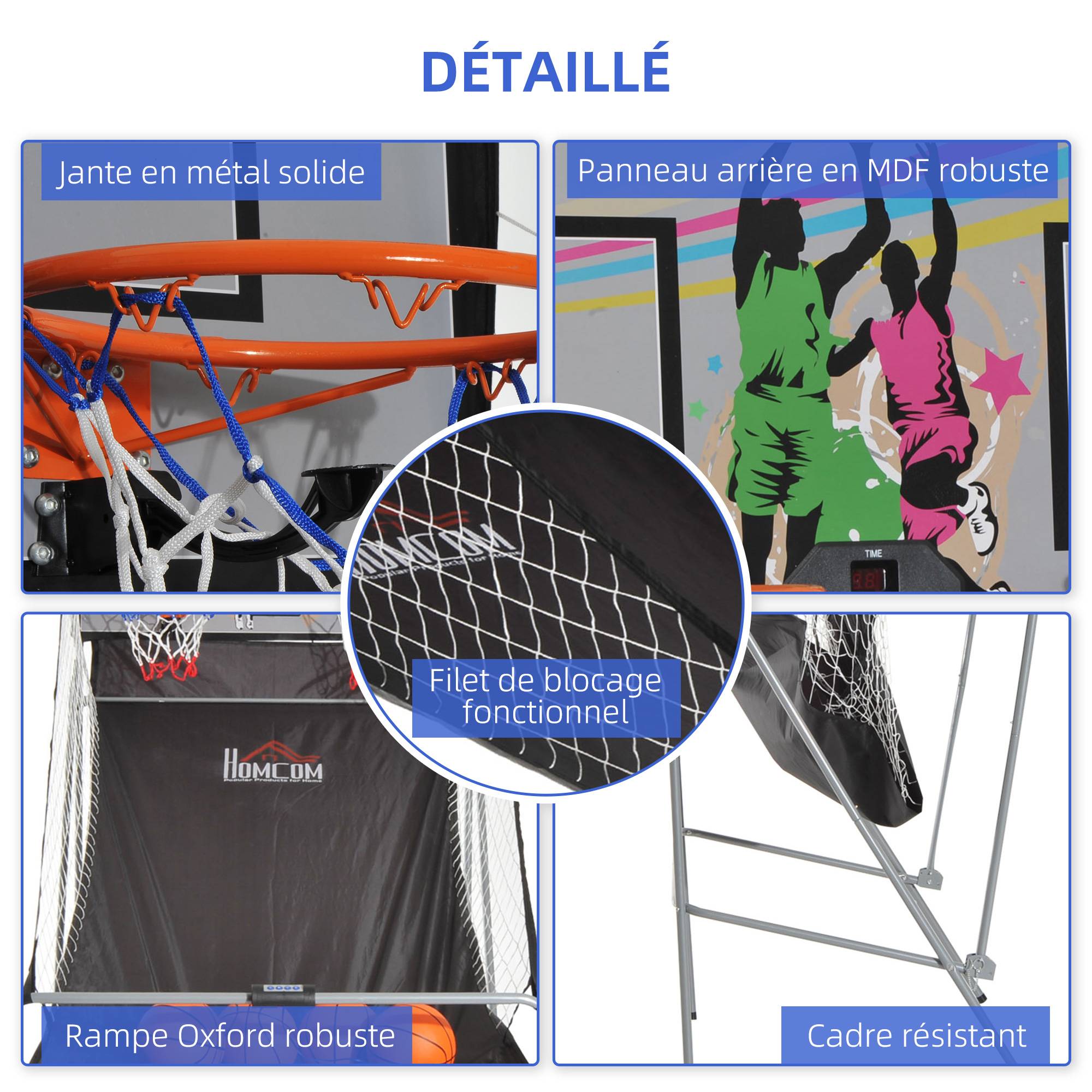 Jeu de Basketball Arcade Pliable à 2 Paniers avec Scoreur Électronique, 8 Modes de Jeu, 4 Ballons, 205 cm - Image 8