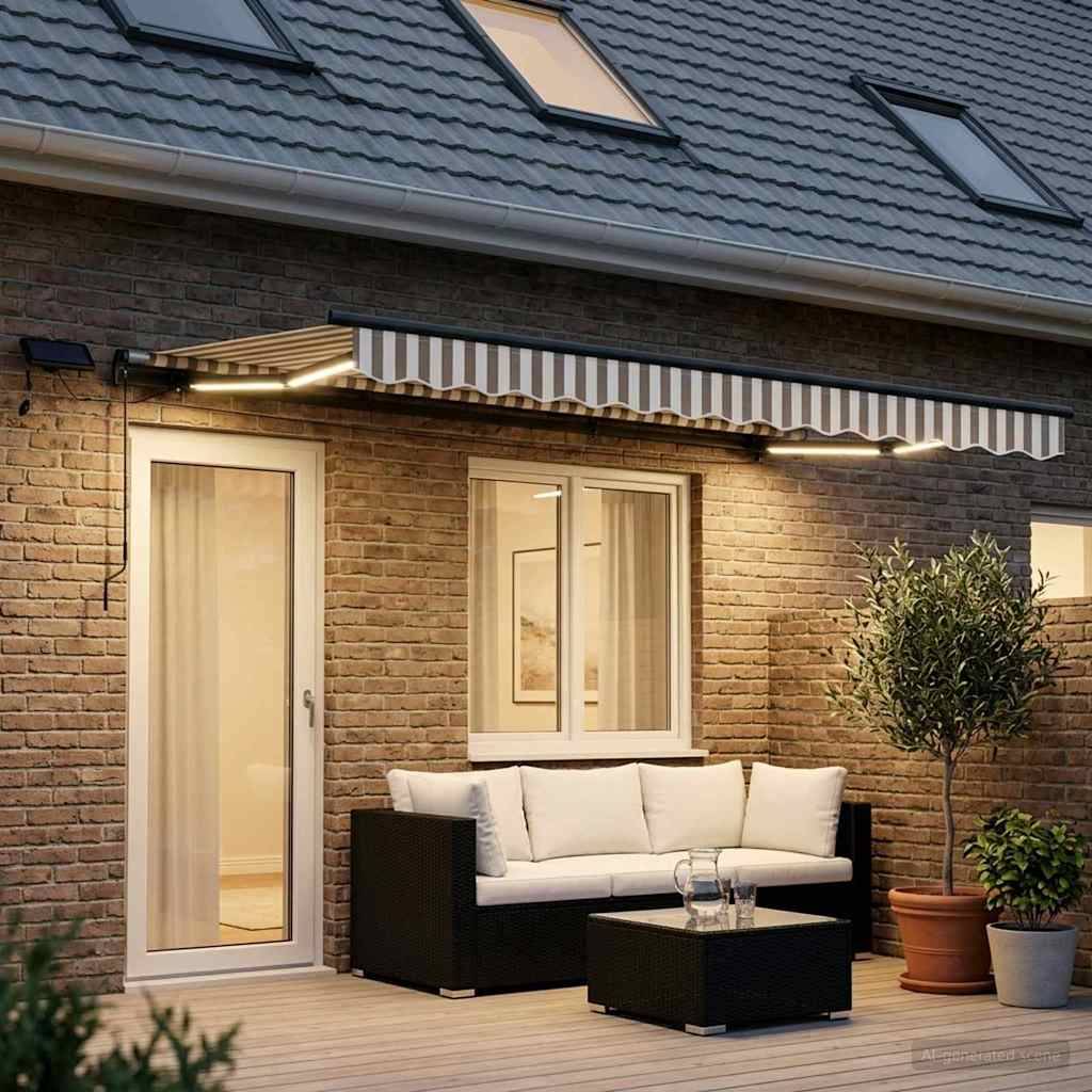 ComfortXL - Store banne manuel avec LED pour terrasse ombre ajustable gris clair 4x3m - ComfortXL Outdoor Living - Image 1