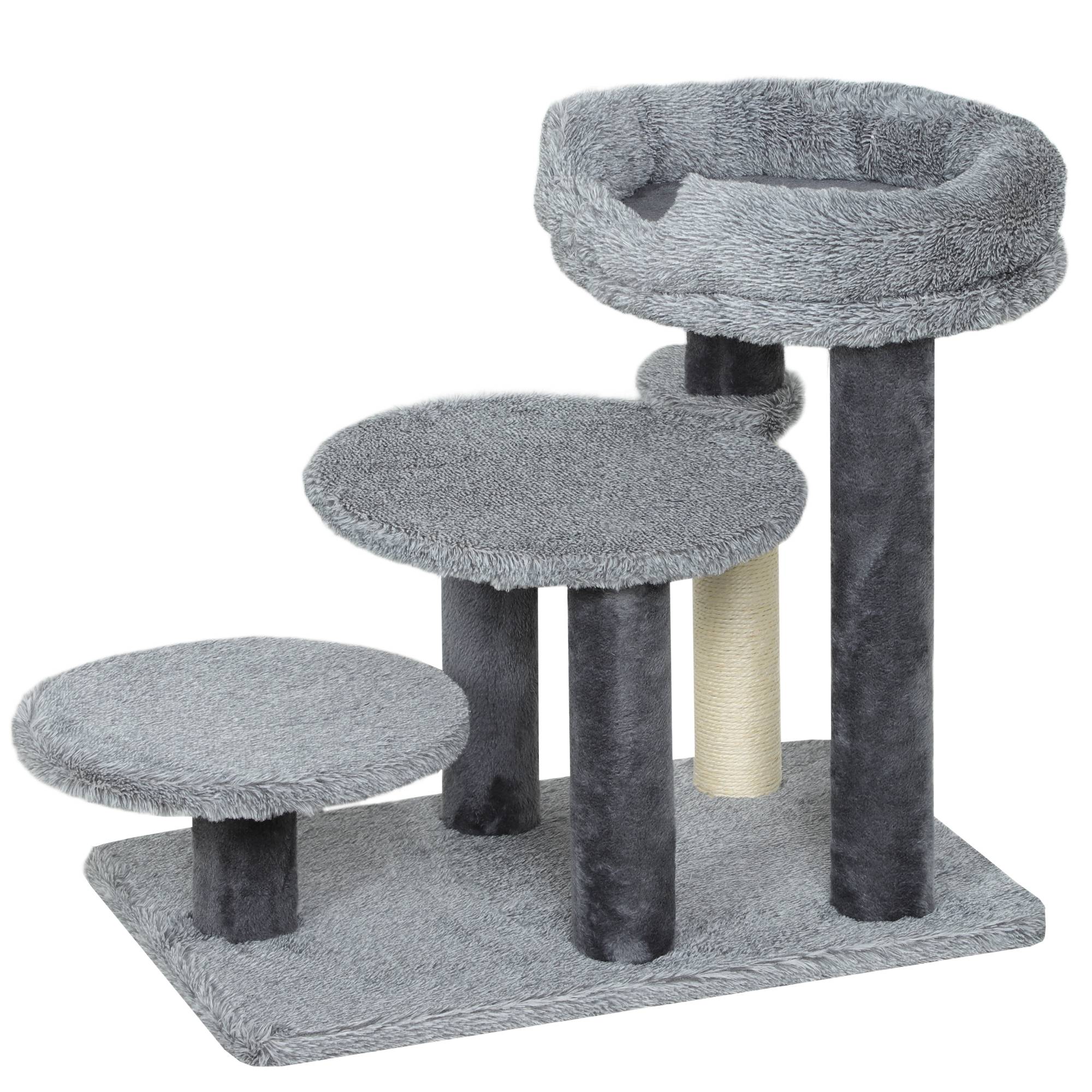 Arbre à chat et escalier chat, large base, peluche, griffoir sisal, gris - Image 2