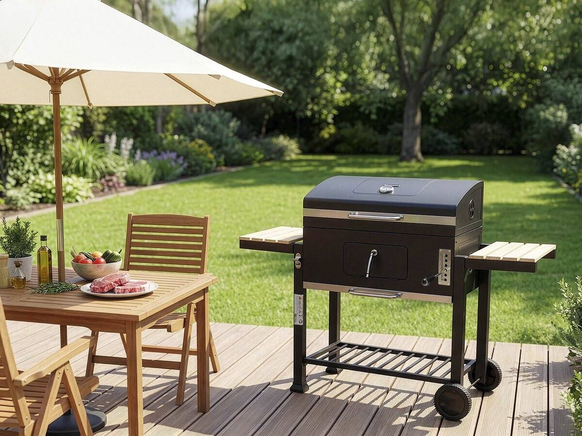 Barbecue Charbon Avec Tablettes Latérales Et Grilles Réglables "marquis" - Noir -habitat Et Jardin - Image 2