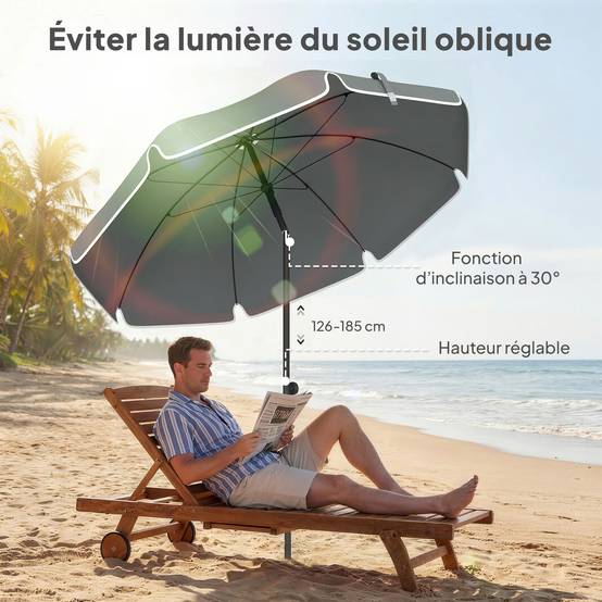 Parasol de plage 1m, parasol de jardin inclinaison avec ancrage au sable - Métal Gris Foncé fr284 - Image 6