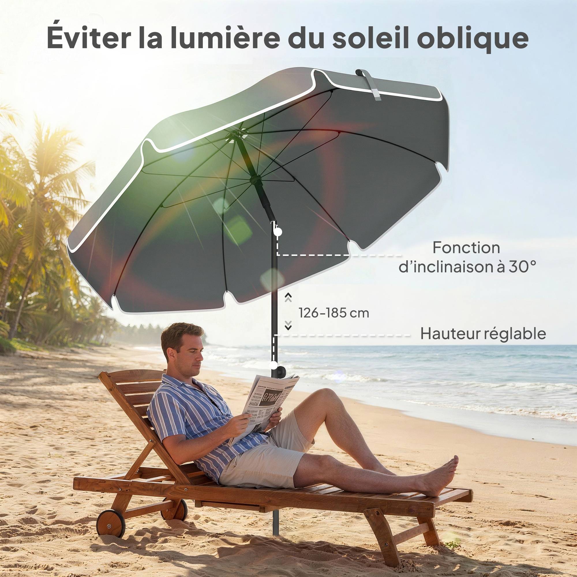 Parasol de plage 1m, parasol de jardin inclinaison avec ancrage au sable - Métal Gris Foncé fr284 - Image 6