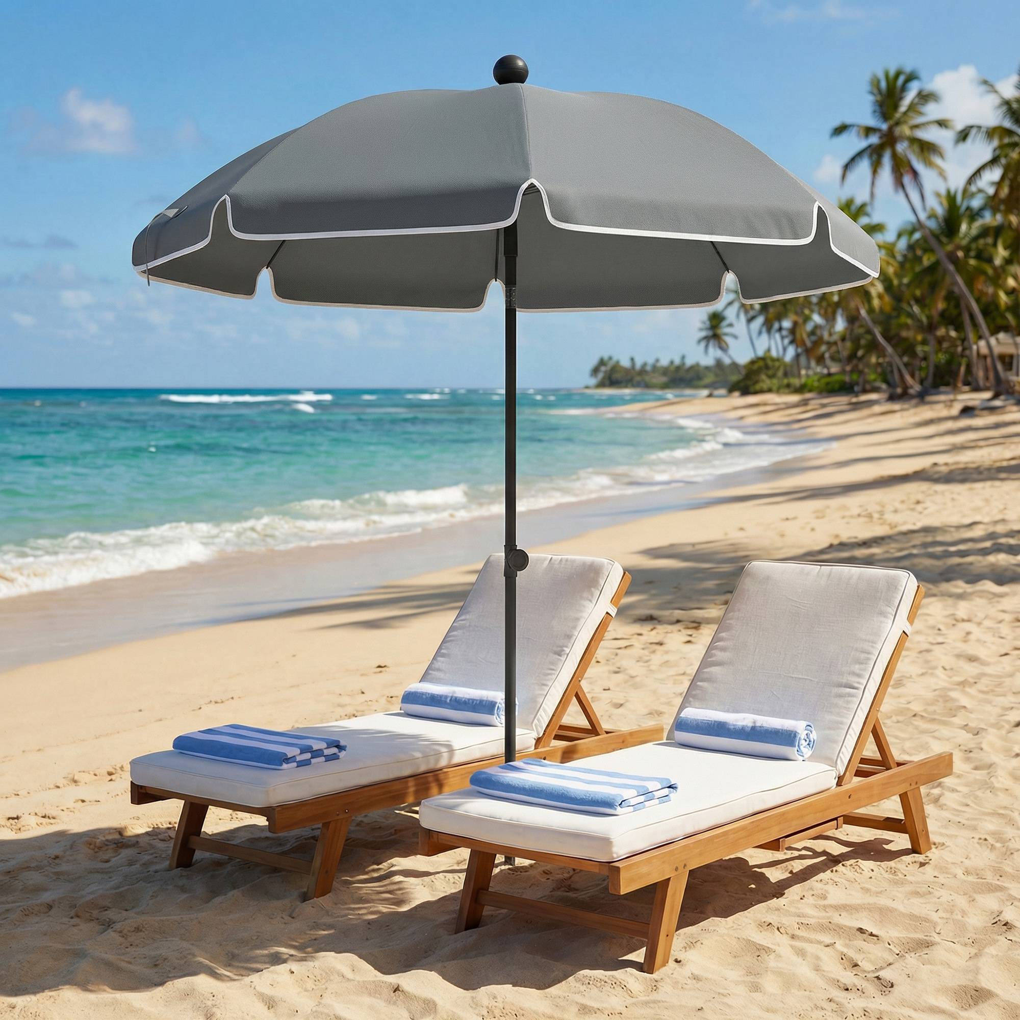 Parasol de plage 1m, parasol de jardin inclinaison avec ancrage au sable - Métal Gris Foncé fr284 - Image 4