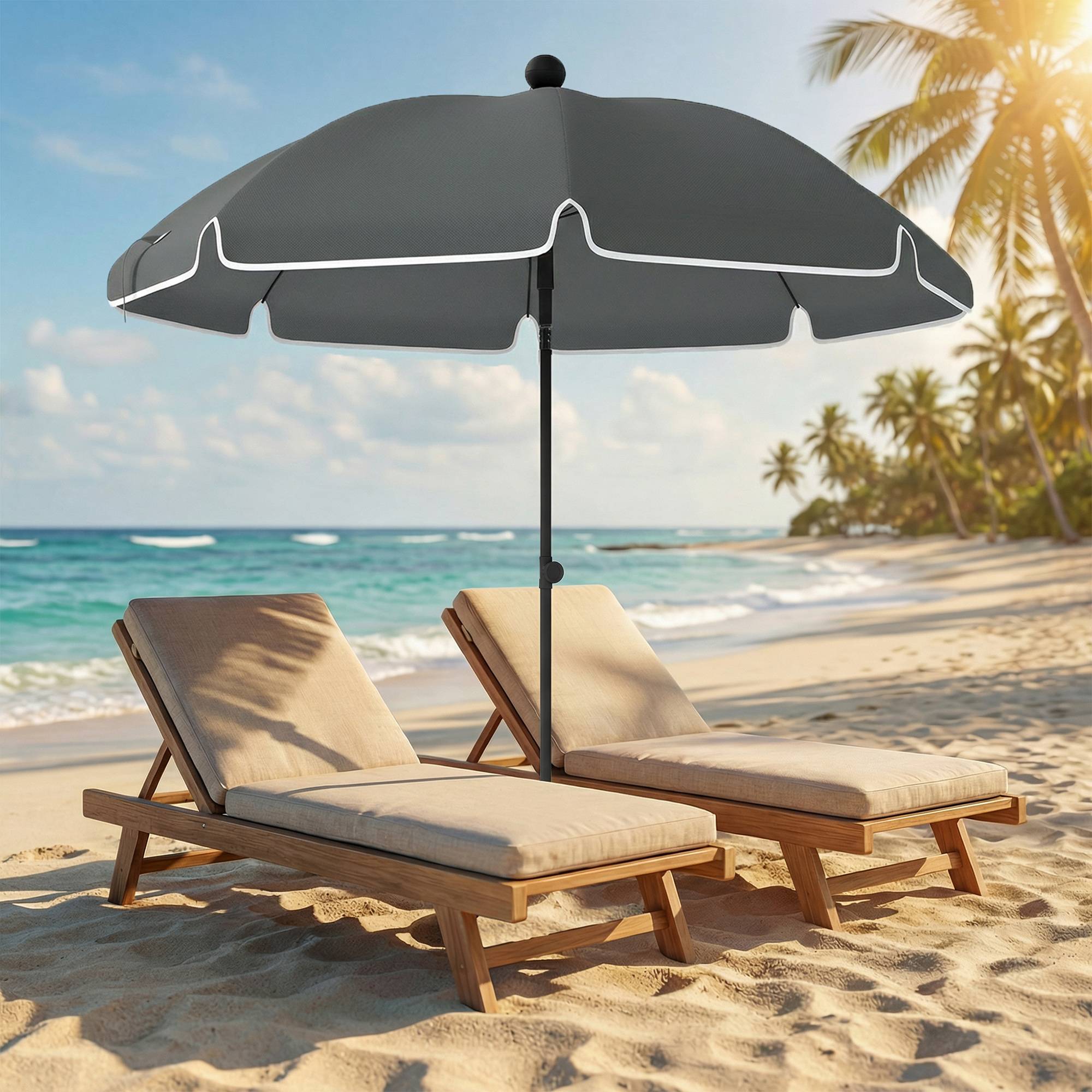 Parasol de plage 1m, parasol de jardin inclinaison avec ancrage au sable - Métal Gris Foncé fr284 - Image 3