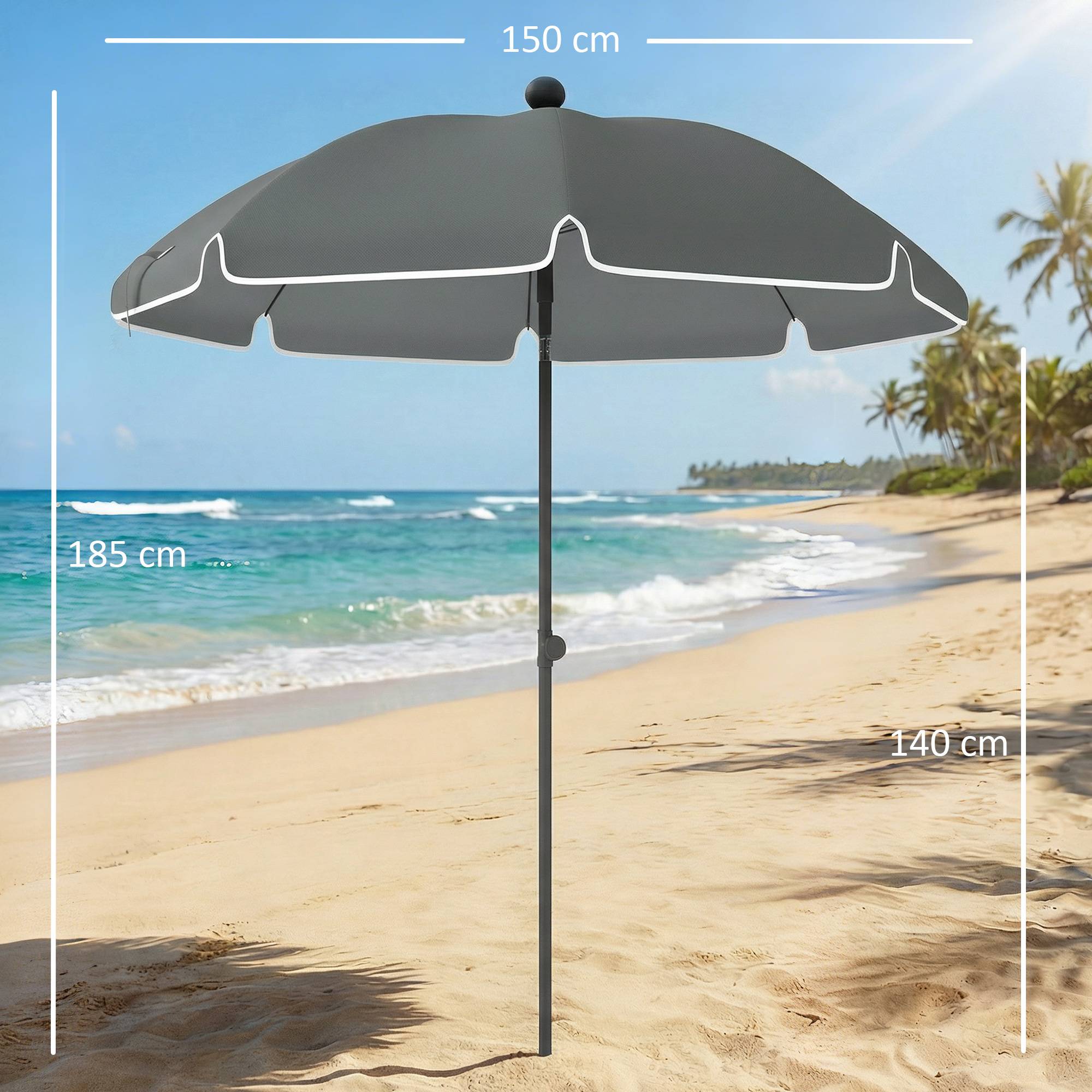 Parasol de plage 1m, parasol de jardin inclinaison avec ancrage au sable - Métal Gris Foncé fr284 - Image 5