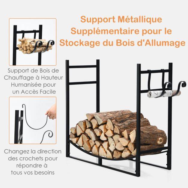 Helloshop26 - Range bûche intérieur avec 2 crochets amovible pour bois de chauffage 84 x 33 x 76 cm charge 50 kg cadre en fer - Imagen 5