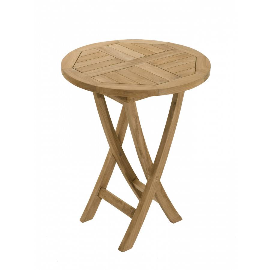 Macabane - HARRIS - SALON DE JARDIN EN BOIS TECK 2 pers - 1 Table ronde pliante 60 cm et 2 chaises textilène couleur taupe - Imagen 3