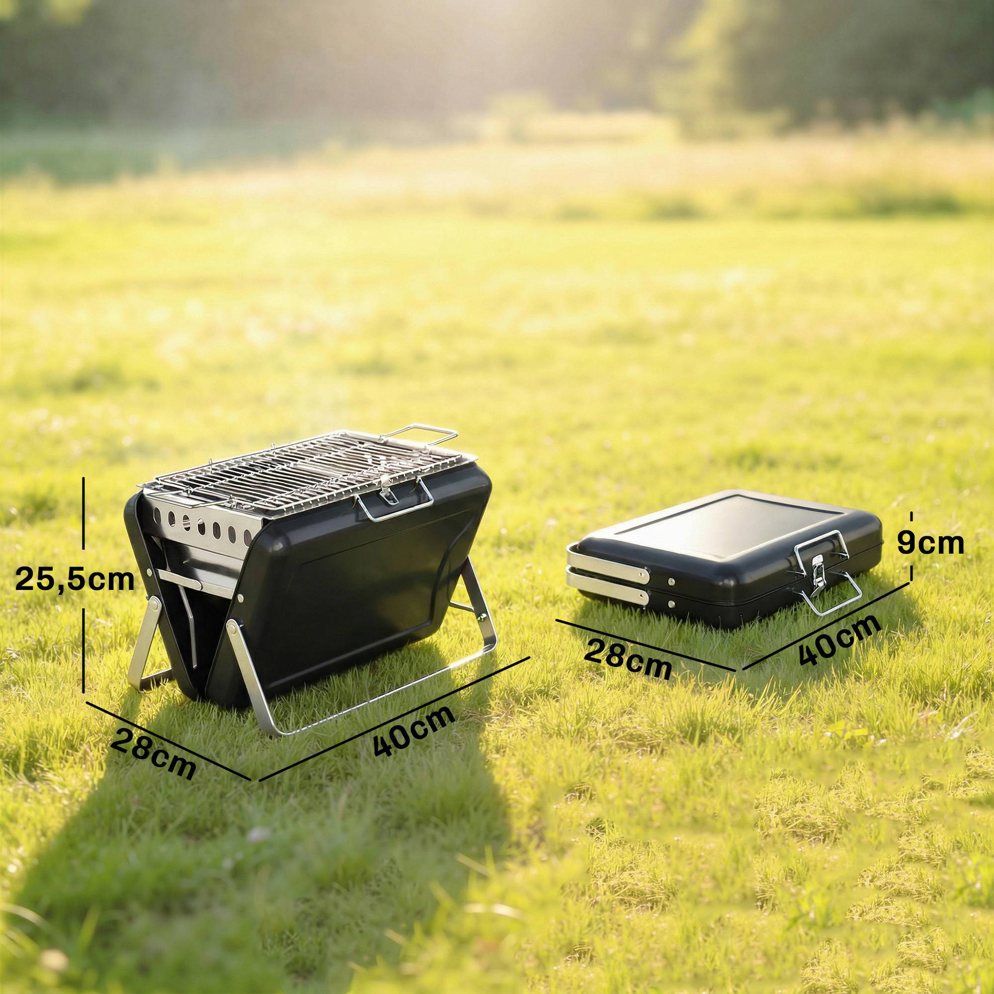 Sans Marque - Barbecue fumoir charbon acier inoxydable grille poignée pieds pliables 40x28x25,5 noir,Sans Marque - Image 5